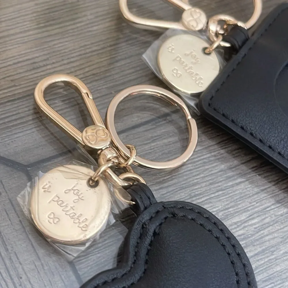 Maisin Gaja Handbag Tags Hangbag Charms Key Chains Faux Black Leather Gold-tone
